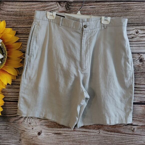 Perry Ellis shorts men's 38" LT Beige 100% linen Pre-owned - Picture 1 of 5